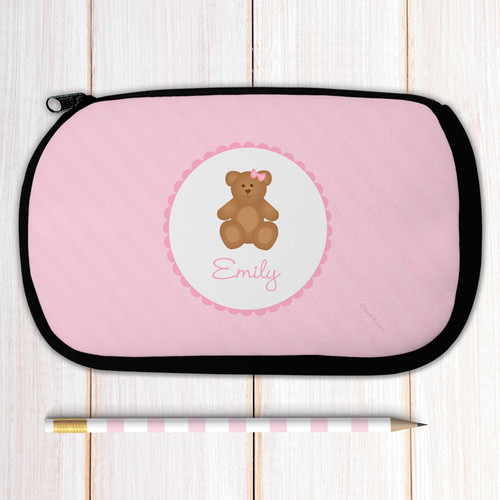 Sweet Pink Teddy Bear Personalized Pencil Case For Kids