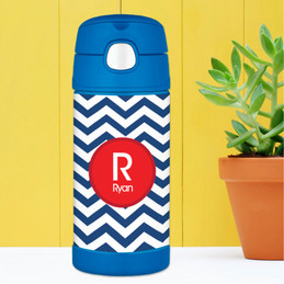 Custom Water Bottles with Navy and Red Chevron