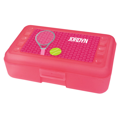 pink tennis racquet and ball pencil box for kids