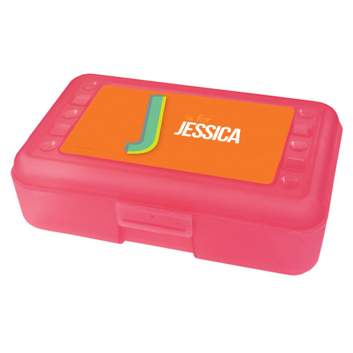 orange double initial pencil box for kids