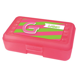 pink and green double initials pencil box for kids