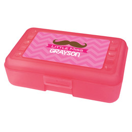 little miss mustache pencil box for kids