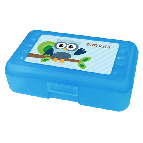 Owl Be Yours Blue Personalized Pencil Box