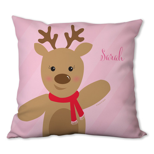 Sweet Reindeer on Pink Personalized Pillow