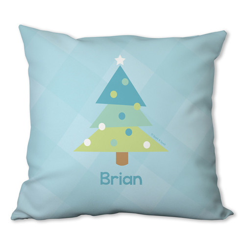 Modern Blue Xmas Tree Personalized Pillow