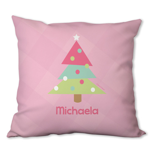 Modern Pink Xmas Tree Personalized Pillow