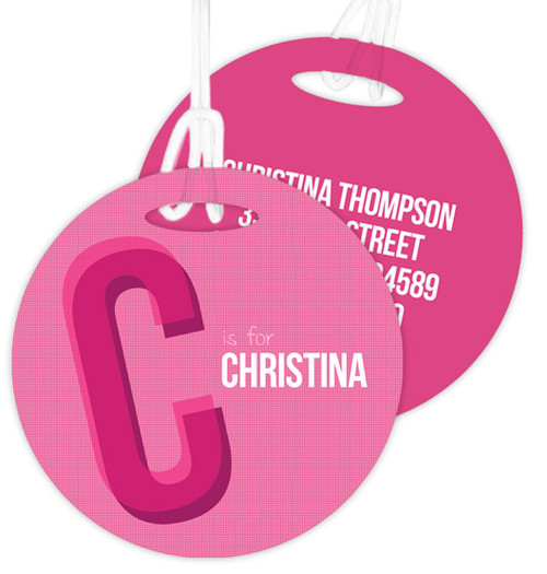 Double Initial Pink Kids Bag Tags