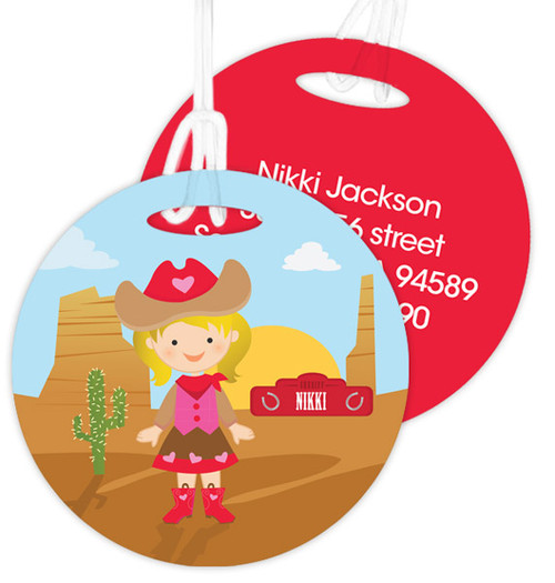 Blonde Cowgirl Kids Luggage Tags
