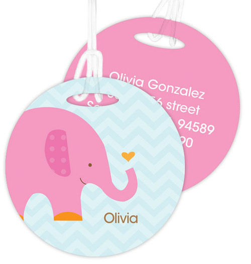 Sweet Pink Elephant Luggage Tags For Kids