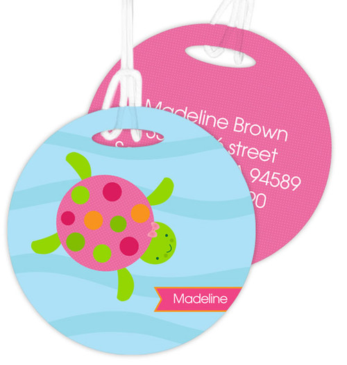 Swimming Pink Turtle Luggage Tags For Kids