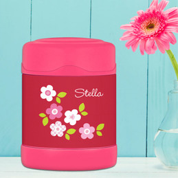 red preppy flowers personalized thermos food jar for kids