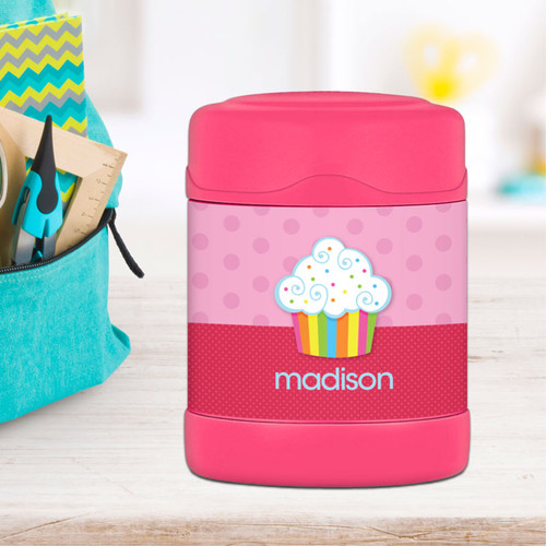 rainbow cupcake personalized thermos food jar for kids