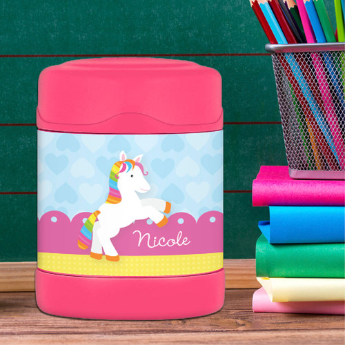 cute rainbow pony personalized thermos food jar for kids