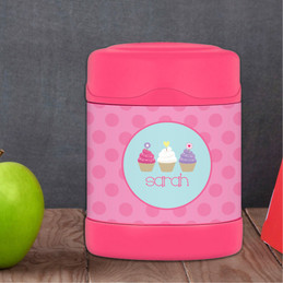 three sweet cupcakes personalized thermos food jar for kids