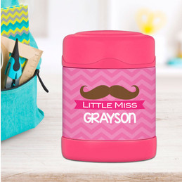 little miss mustache personalized thermos food jar for kids