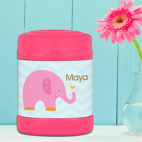 sweet pink elephant personalized thermos food jar for kids