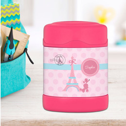 pink poodle in paris personalized thermos food jar for kids