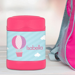 pink hot air balloon personalized thermos food jar for kids