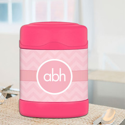 initials on pink chevron personalized thermos food jar for kids