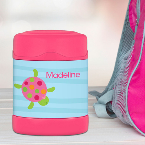 swimming pink turtle personalized thermos food jar for kids