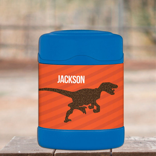orange dinosaur personalized thermos food jar for kids