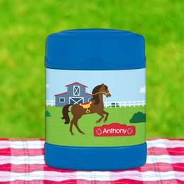 cute race horse personalized thermos food jar for kids
