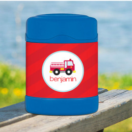 cute little firetruck personalized thermos food jar for kids