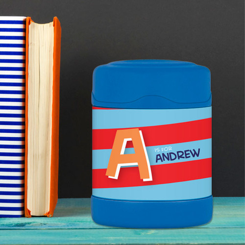 Brilliant red initial personalized thermos food jar for kids