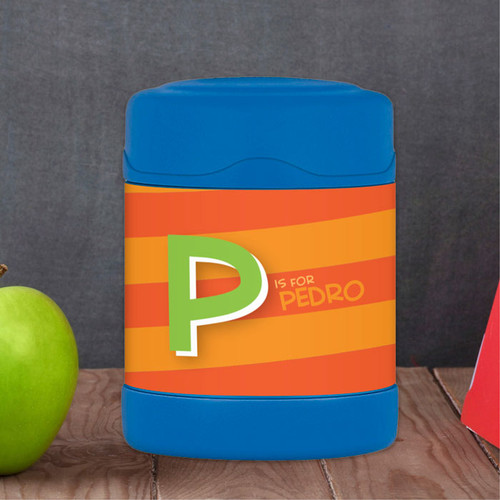 orange brilliant initial personalized thermos food jar for kids