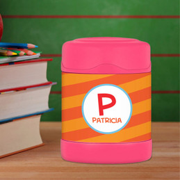 fun orange initial personalized thermos food jar for kids