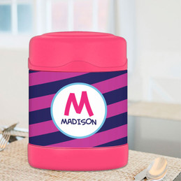 fun magenta initial personalized thermos food jar for kids