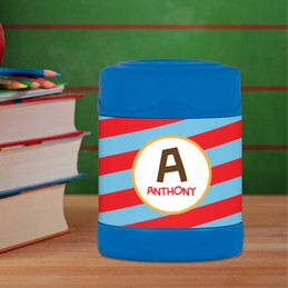 fun red initial personalized thermos food jar for kids