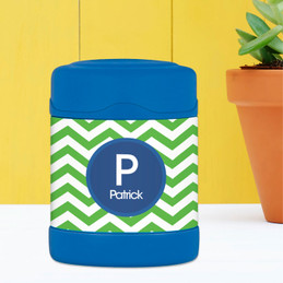 green and blue chevron personalized thermos food jar for kids