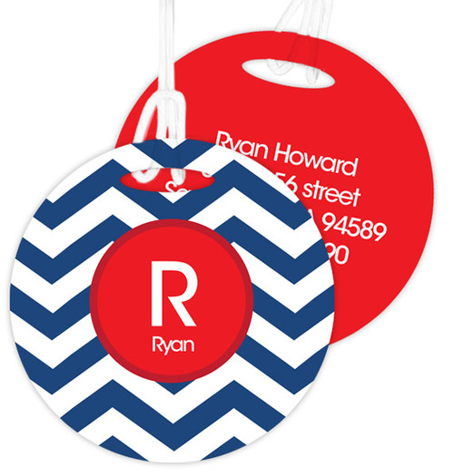 Navy And Red Chevron Kids Luggage Tags