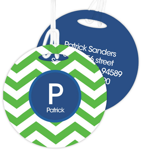 Green And Blue Chevron Luggage Tags For Kids