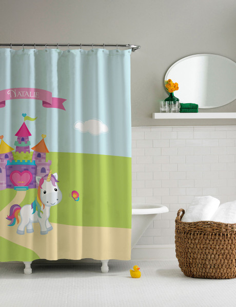Pretty Heart Castle & Unicorn Shower Curtain