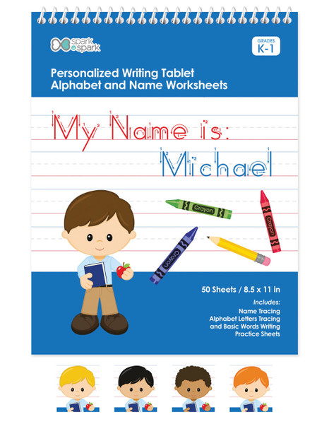 Personalized English Writing Book for Boys With Multiple Hair Options