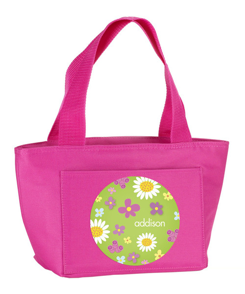 Cute Daisies on Green Kids Lunch Tote