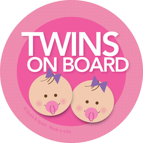 Cute Baby In Car Sticker with Brunette Twin Girls by Spark