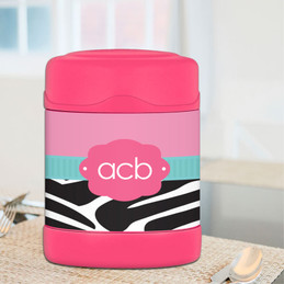 A cute Zebra and Pink design for your very own personalized thermos food jar