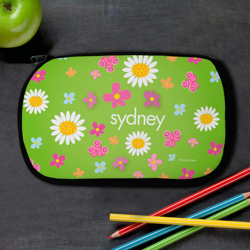 Green Field Of Flowers Personalized Pencil Case For Kids