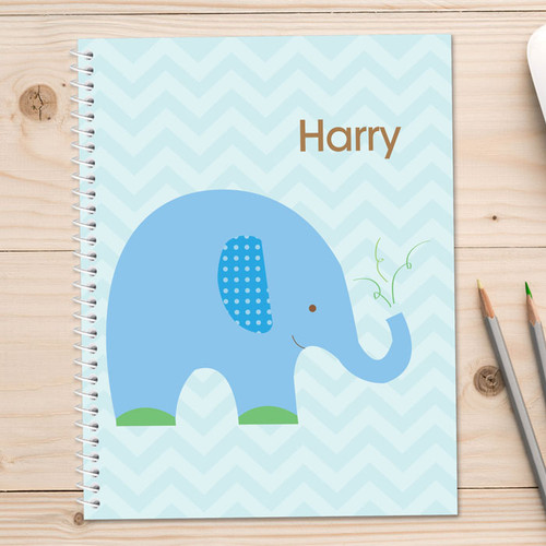 blue baby elephant personalized notebook for kids