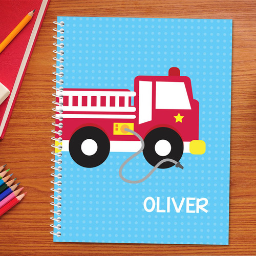 cool firetruck personalized notebook for kids