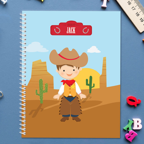 brunette cowboy personalized notebook for kids