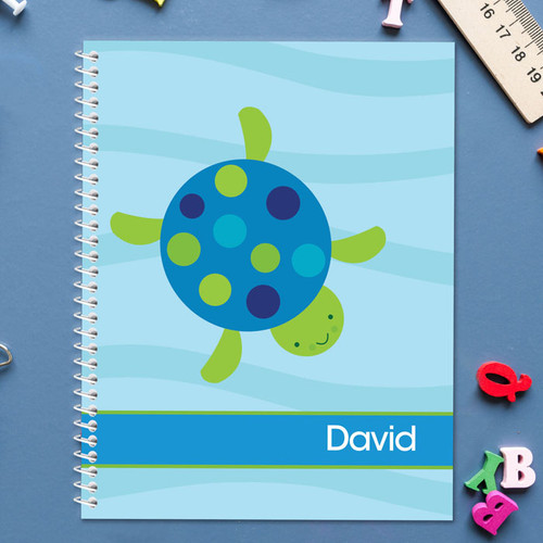swimming blue turtle personalized notebook for kids