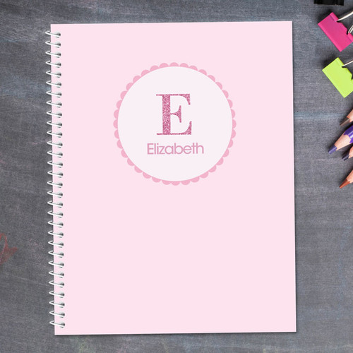 shiny pink letter personalized notebook for kids