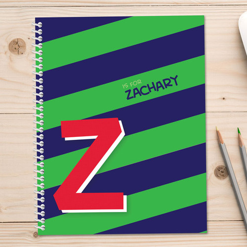 green brilliant initial personalized notebook for kids
