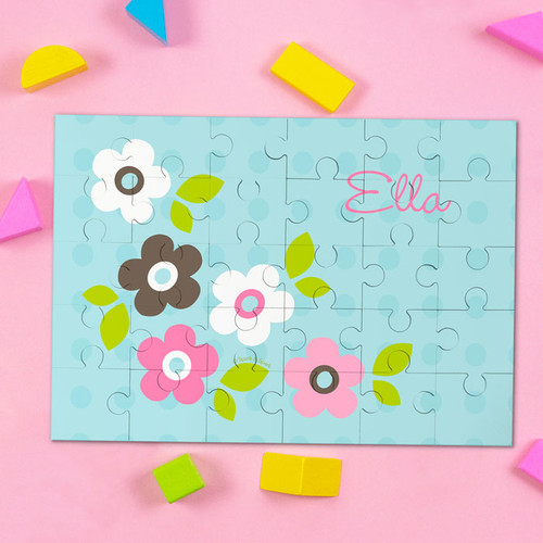 Blue Preppy Flowers Personalized Puzzles By Spark & Spark