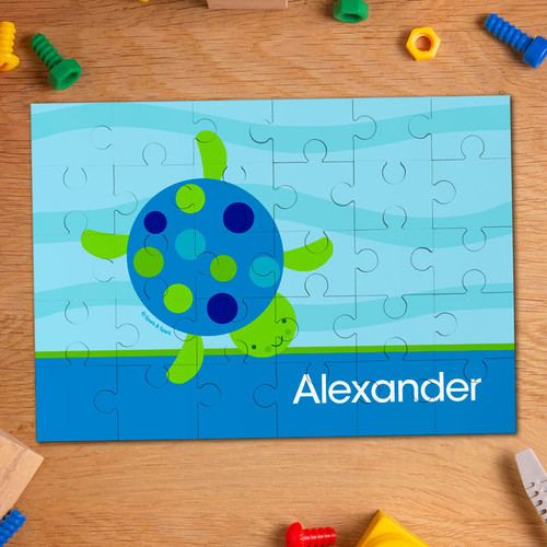 Swimming blue turtle Personalized Puzzles