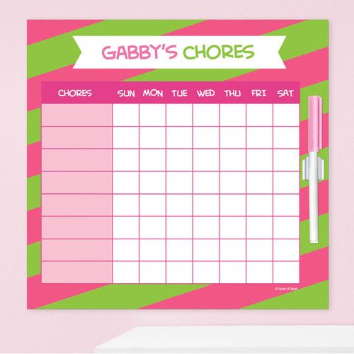 Double Initial Stripes Pink Weekly Chore Chart by Spark & Spark